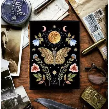 Винтажный кожаный дневник с принтом в виде бабочки и пряжкой с замком Старые страницы Дневник для офиса и личного пользования (7 х 5 дюймов) 7 X 5 in чёрный