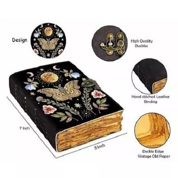 Винтажный кожаный дневник с принтом в виде бабочки и пряжкой с замком Старые страницы Дневник для офиса и личного пользования (7 х 5 дюймов) 7 x 5 in разноцветный
