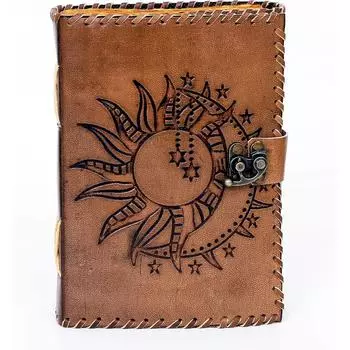 Винтажный кожаный дневник Солнца и Луны, книга теней Гримуара, антикварный кожаный блокнот 7 x 5 in коричневый