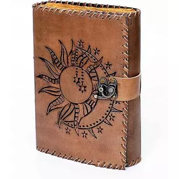 Винтажный кожаный дневник Солнца и Луны, книга теней Гримуара, антикварный кожаный блокнот 7 x 5 in коричневый