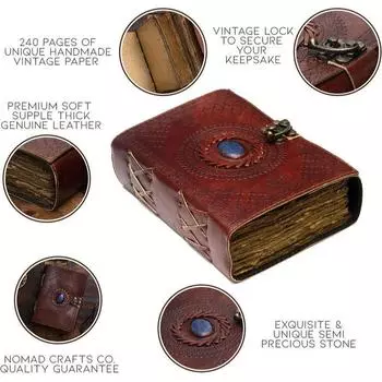 Винтажный кожаный ежедневник для мужчин и женщин, бумага ручной работы с неровным краем и старинным ключом, дневник, выглядящий как старый, личный дневник, классический дневник 7 x 5 in
