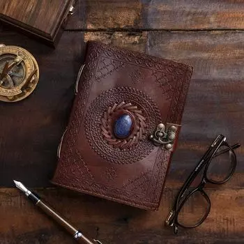 Винтажный кожаный ежедневник для мужчин и женщин, бумага ручной работы с неровным краем и старинным ключом, дневник, выглядящий как старый, личный дневник, классический дневник 7 x 5 in