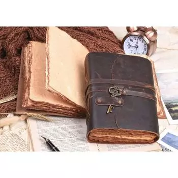 Винтажный кожаный ключ от журнала, блокнот ручной работы, альбом для рисования, бумага с краями, коричневая бумага 6 x 4 in коричневый