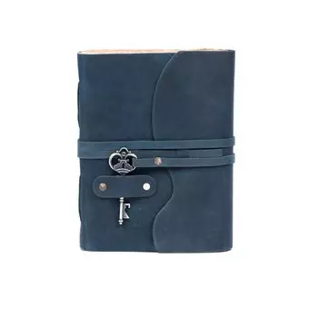 Винтажный кожаный ключ от журнала, блокнот ручной работы, альбом для рисования, бумага с краями, синяя бумага 6 x 4 in синий