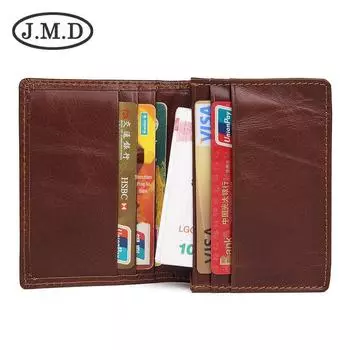 Винтажный кожаный кошелек-унисекс для монет и карт Jiameida с защитой от кражи RFID шоколадный