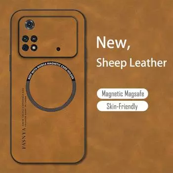 Винтажный кожаный магнитный мягкий чехол с текстурой овечьей кожи для Xiaomi Poco F3 F4 X3 NFC X5 F5 Pro C40 M5 M4 Pro Magsafe, защитный чехол Poco M4 Pro 4G красный