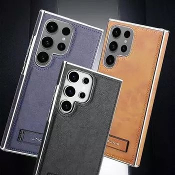 Винтажный кожаный мягкий матовый чехол для телефона Samsung S24 Ultra S23 Plus складной кронштейн противоударный защита объектива задняя крышка Samsung S24 чёрный