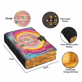 Винтажный кожаный печатный дневник с замком Старые страницы Дневник для офиса и личного использования (7 х 5 дюймов) 7 x 5 in разноцветный