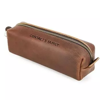 Винтажный кожаный пенал ручной работы на молнии, простой студенческий мешочек для хранения канцелярских принадлежностей, квадратный чехол для шариковой ручки тёмно-рыжий