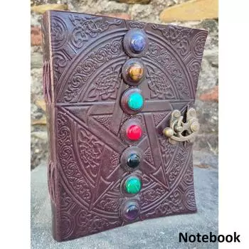 Винтажный кожаный переплет, журнал из семи камней, подарок для него, ее блокнот для путешествий, дневник, пентаграмма, звездная терапия, уход за собой, личный дневник 8 x 6 in коричневый