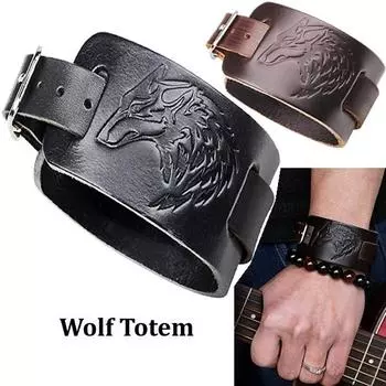 Винтажный кожаный плетеный браслет для мужчин, браслеты с головой волка, классические животные мотивы, украшения на руки, аксессуары чёрный
