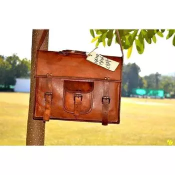 Винтажный кожаный портфель через плечо, сумка для ноутбука, школьная сумка через плечо 10 x 13 in коричневый