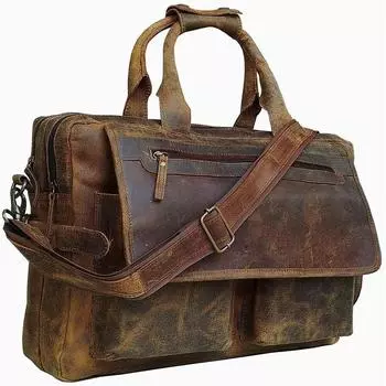 Винтажный кожаный портфель для ноутбука Buffalo, офисная сумка через плечо, 16 дюймов 12 x 16 x 5 in коричневый