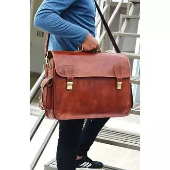Винтажный кожаный портфель для ноутбука, сумка-мессенджер, лучшая компьютерная сумка ручной работы, 18-дюймовые коричневые сумки для мужчин и женщин 18 x 13 x 5 in коричневый