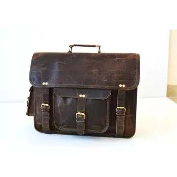 Винтажный кожаный портфель Messsneger для ноутбука, новый мужской портфель 16 дюймов 16 x 12 x 4 in коричневый