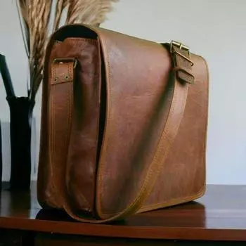 Винтажный кожаный портфель, рабочая сумка, сумка через плечо, сумка-мессенджер UNI BAG, новинка 11 x 15 x 5 in коричневый