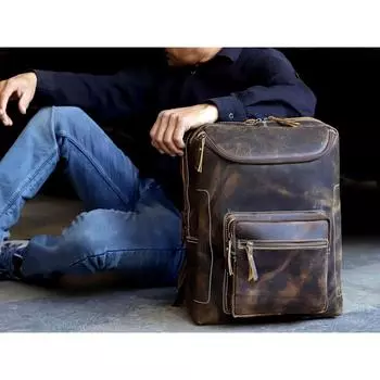 Винтажный кожаный рюкзак для мужчин 15,6-дюймовая сумка для ноутбука Большая вместительная деловая поездка Походные рюкзаки на плечо Деловые поездки Офисные рюкзаки Коричневый 16 x 12 x 5 in коричневый