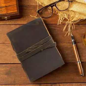 Винтажный кожаный журнал, 200 бумажных журналов ручной работы с краями Deckle Edge, кожаный эскиз 7 x 5 in коричневый