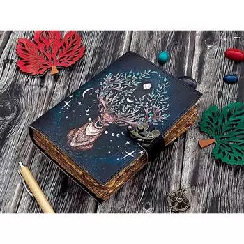 Винтажный кожаный журнал Deer Moon для мужчин и женщин с замком, антикварная ручная работа 7 x 5 in чёрный