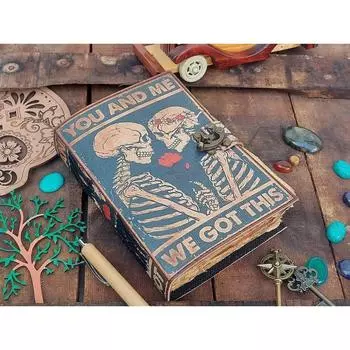 Винтажный кожаный журнал для любителей черепов, викканский языческий журнал, книга гримуара, книга теней 7 x 5 in чёрный