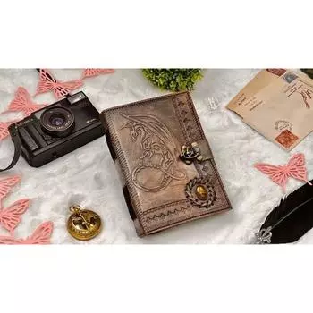 Винтажный кожаный журнал Dragon DND с застежкой-застежкой 7 x 5 in