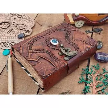 Винтажный кожаный журнал гримуар Книга заклинаний Третий глаз Викка Пеган Блокнот для путешествий Альбом для рисования Мужчины Женщины Лучший подарок 7 x 5 in коричневый