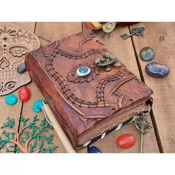 Винтажный кожаный журнал гримуар Книга заклинаний Третий глаз Викка Пеган Блокнот для путешествий Альбом для рисования Мужчины Женщины Лучший подарок 7 x 5 in коричневый