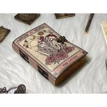 Винтажный кожаный журнал «Книга теней для влюбленных» Кожаный журнал ручной работы Журнал Гримуара с бумажными краями, подарки для мужчин и женщин 7 x 5 in