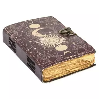 Винтажный кожаный журнал «Небесное солнце и луна», печатная книга пустых заклинаний теней 7 x 5 in
