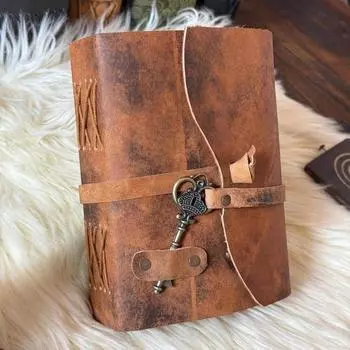 Винтажный кожаный журнал - Пустая Книга Теней для заклинаний, Дорожный блокнот для записей, Антикварная бумага ручной работы, Застежка-замок 7 x 5 in