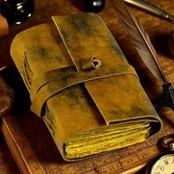 Винтажный кожаный журнал - Пустая книга заклинаний для путешествий, записная книжка для письма, антикварная бумага ручной работы 7 x 5 in