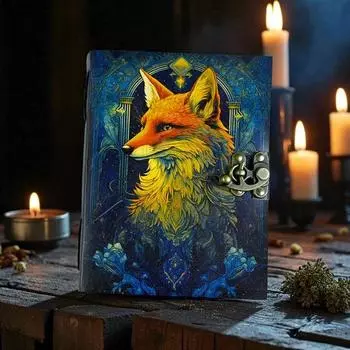 Винтажный кожаный журнал ручной работы с лисой, Гримуар Толстый журнал Пустая книга теней для заклинаний Рождественские Небесные подарки для него ее 7 x 5 in