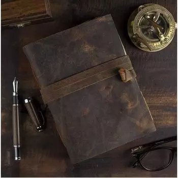 Винтажный кожаный журнал ручной работы, старинный бумажный кожаный альбом с краями декеля 6 x 4 in коричневый