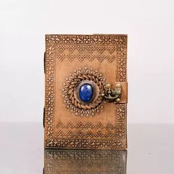 Винтажный кожаный журнал с полудрагоценным камнем Пустая книга заклинаний Теней 7X5 7 x 5 in коричневый