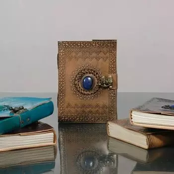 Винтажный кожаный журнал с полудрагоценным камнем Пустая книга заклинаний Теней 7X5 7 x 5 in коричневый