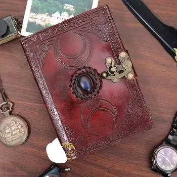 Винтажный кожаный журнал с тиснением 3 Moon Blue Lapiz, 200 страниц антикварной ручной работы 7 x 5 in коричневый