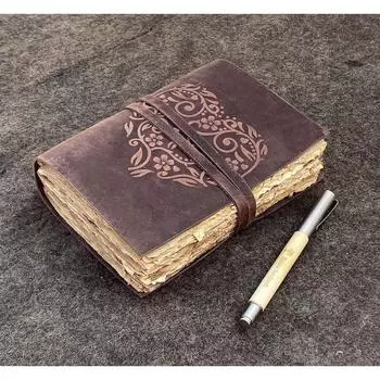 Винтажный кожаный журнал с тиснением в форме сердца для женщин, кожаные журналы для женщин, журнал ручной работы, подарки, 7x5 7 x 5 in коричневый