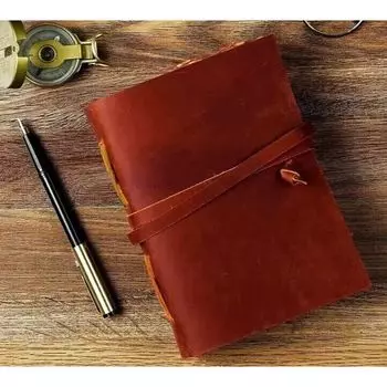 Винтажный кожаный журнал с тисненым краем. Изготовленный вручную журнал из коричневой кожи. 7 x 5 in коричневый