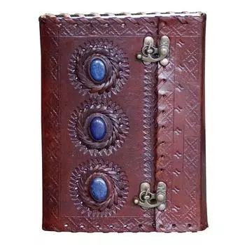 Винтажный кожаный журнал с тремя камнями лазурита, дневник в твердом переплете, скетчбук с замком 7 x 5 in коричневый
