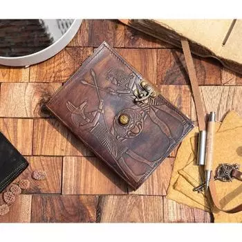 Винтажный кожаный журнал с замком • Гримуар с древней книгой иероглифов • Книга пустых заклинаний Дневник ведьмы • Духовные дары 5 x 7 in коричневый