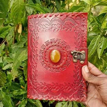 Винтажный кожаный журнал со страницами из полудрагоценных камней, антикварная бумага с неровным краем, журнал «Книга теней», журнал «Гримуар», подарки на годовщину 7 x 5 in красный