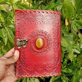 Винтажный кожаный журнал со страницами из полудрагоценных камней, антикварная бумага с неровным краем, журнал «Книга теней», журнал «Гримуар», подарки на годовщину 7 x 5 in красный