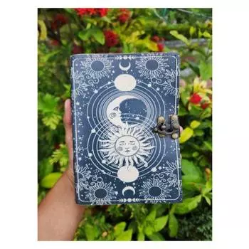 Винтажный кожаный журнал «Солнце и Луна», кожаный альбом для рисования, книга теней, гримуар «Солнце и луна», подарок для него, рождественский подарок, подарок на день отца 7 x 5 in