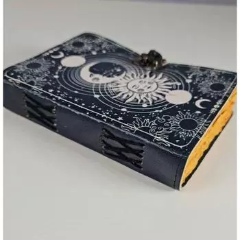 Винтажный кожаный журнал «Солнце и Луна», кожаный альбом для рисования, книга теней, гримуар «Солнце и луна», подарок для него, рождественский подарок, подарок на день отца 7 x 5 in