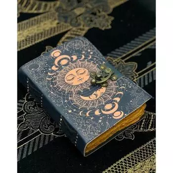 Винтажный кожаный журнал «Солнце и луна» • викканский декор, книга теней, гримуар, журнал для мужчин и женщин, подарок «Солнце и луна» 7 x 5 in