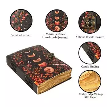 Винтажный кожаный журнал Sun Moon для мужчин и женщин, 200 страниц антикварной ручной работы 7 x 5 in чёрный