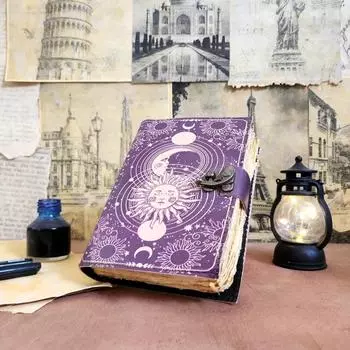 Винтажный кожаный журнал Sun Moon ручной работы на 200 страниц с ребристыми краями C-Lock 7 x 5 in