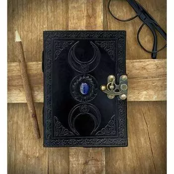 Винтажный кожаный журнал Тройная богиня Книга теней ведьмовское ремесло День благодарения 7 x 5 in чёрный