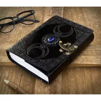 Винтажный кожаный журнал Тройная богиня Книга теней ведьмовское ремесло День благодарения 7 x 5 in чёрный