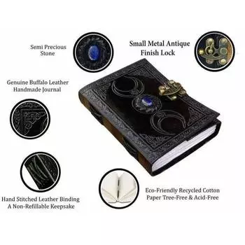 Винтажный кожаный журнал Тройная богиня Книга теней ведьмовское ремесло День благодарения 7 x 5 in чёрный